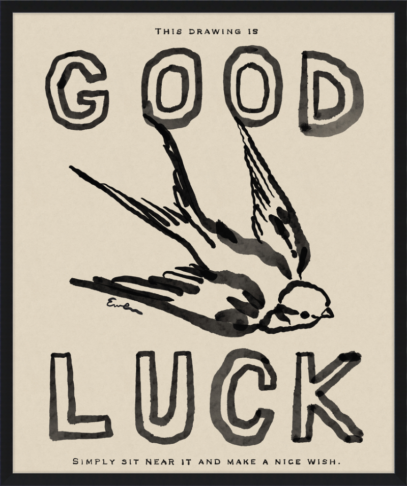 Framed Print // Good Luck Drawing with Swallow