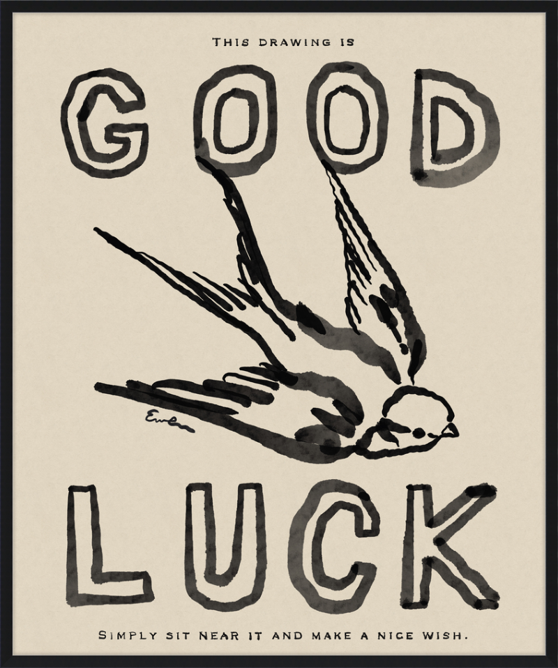 Framed Print // Good Luck Drawing with Swallow