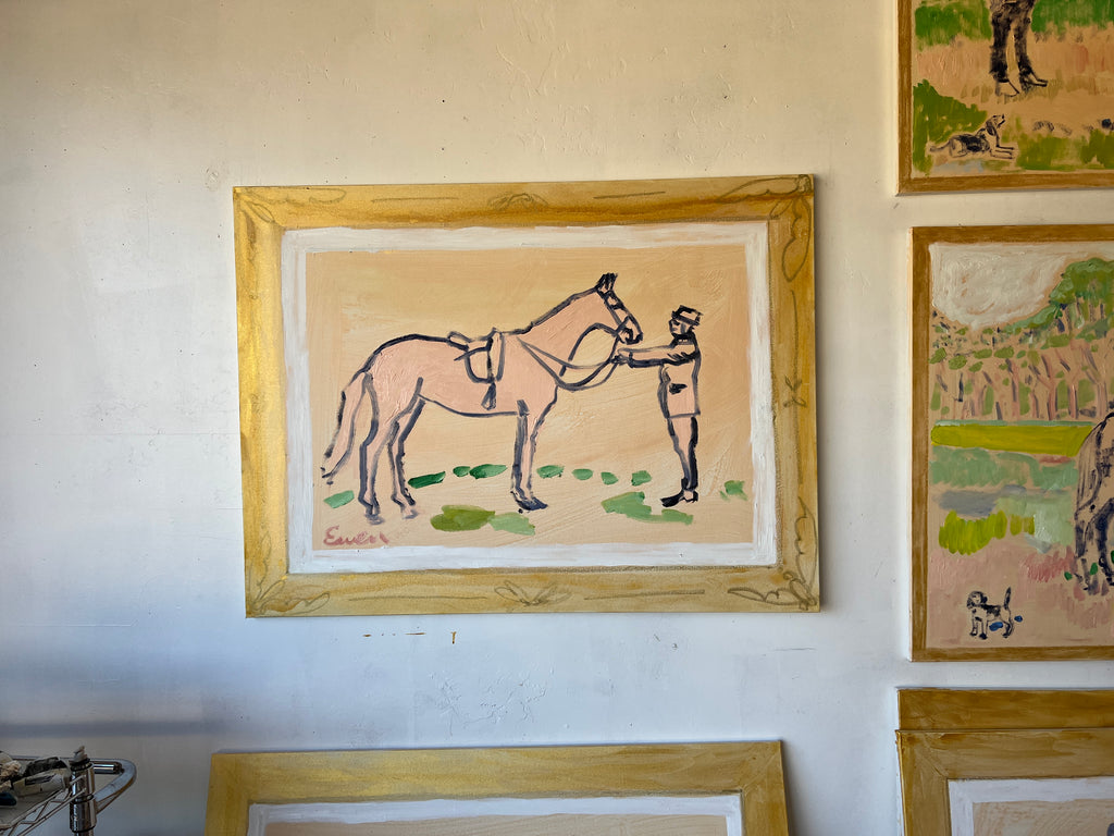 Oil Painting // Simple Pink Horse Painting with Man in Hat