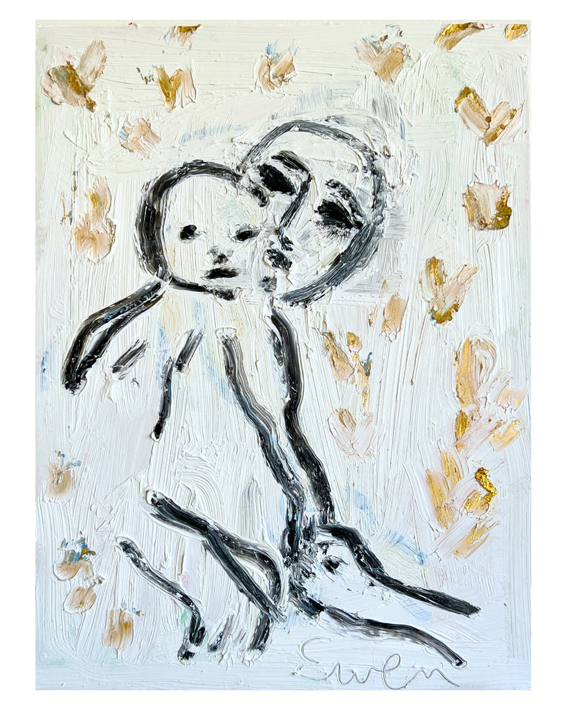 Oil Painting // Mother & Child (Black & White & Gold)