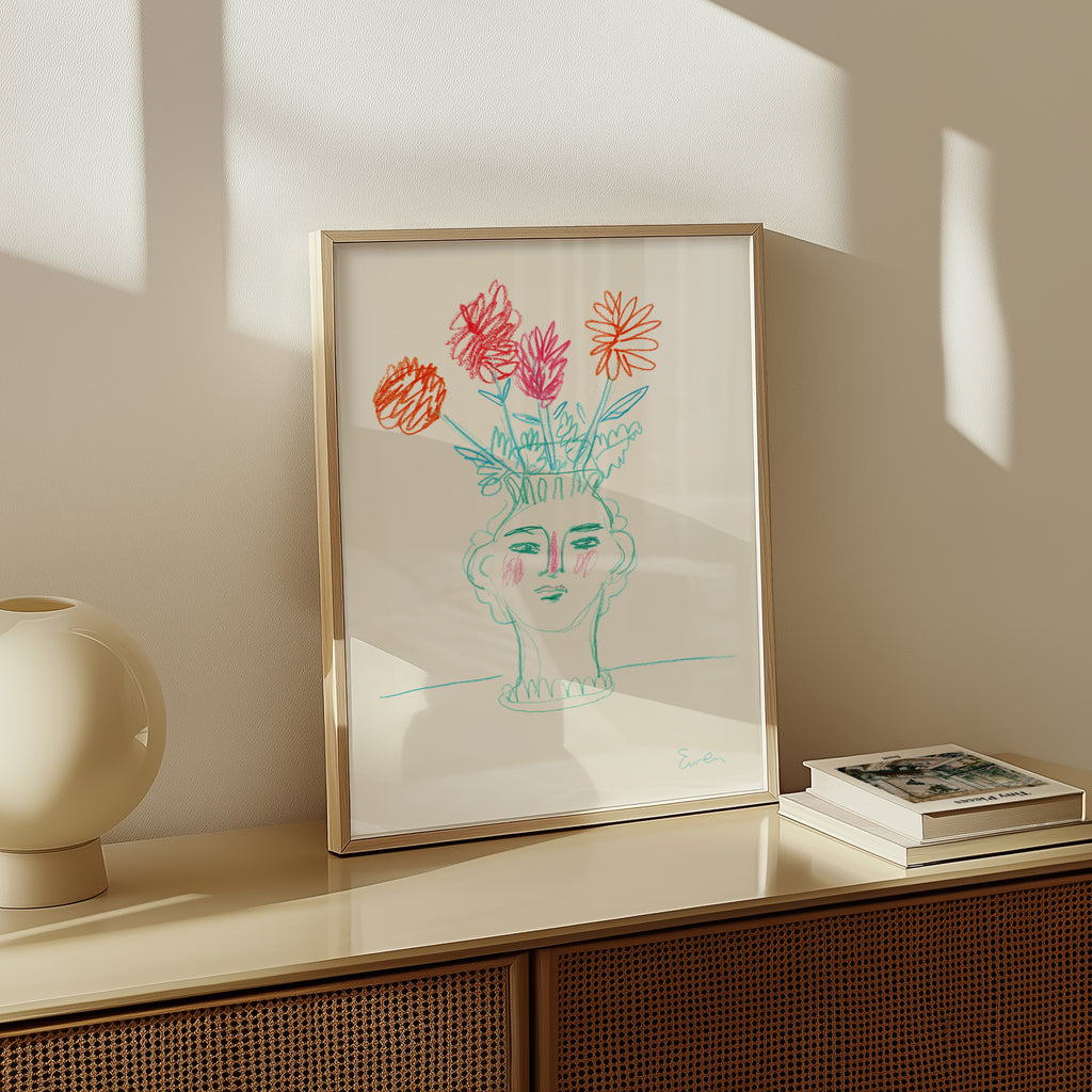 Giclée Print // Flowering, Face Vase with Flowers