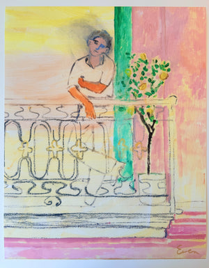 Signed & Embellished Print // Man on a Balcony