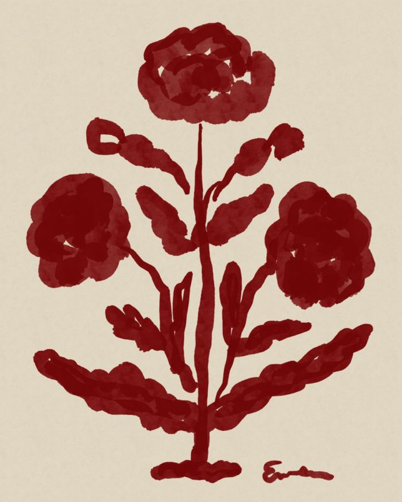Giclée Print // Folk Flowers :  Oxblood