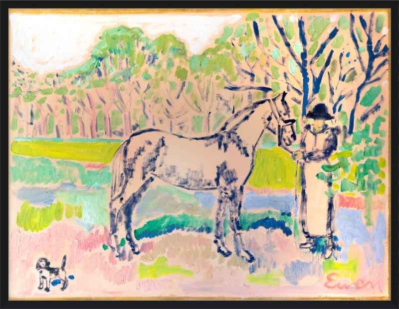 Giclée Print // Horse with Beagle and Woman in Hat