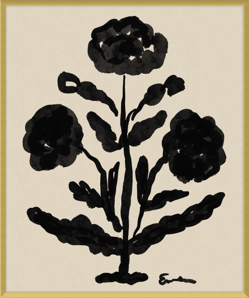 Framed Print // Folk Flowers : Warm Black