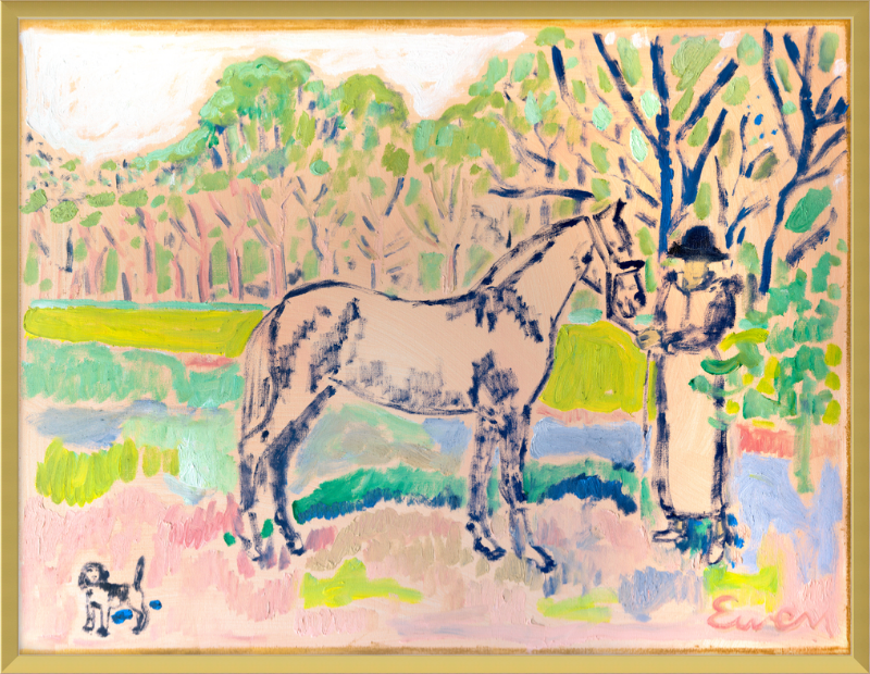 Giclée Print // Horse with Beagle and Woman in Hat