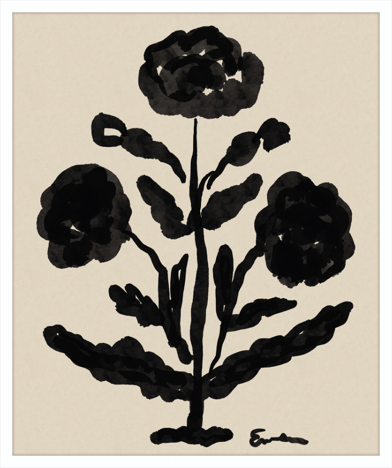Framed Print // Folk Flowers : Warm Black