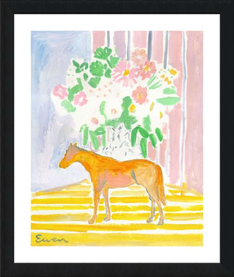 Framed Print // Horse with Flowers & Stripes