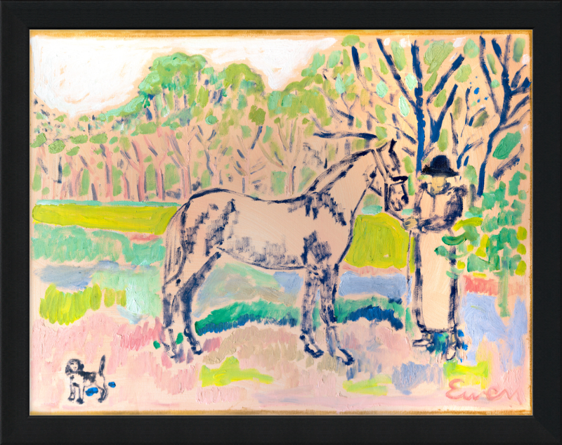 Giclée Print // Horse with Beagle and Woman in Hat