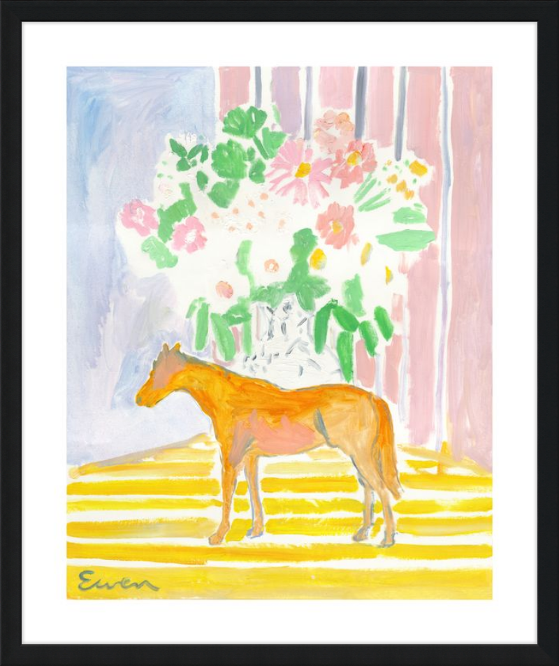 Framed Print // Horse with Flowers & Stripes