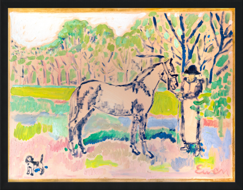 Giclée Print // Horse with Beagle and Woman in Hat