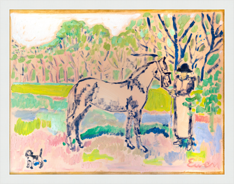 Giclée Print // Horse with Beagle and Woman in Hat