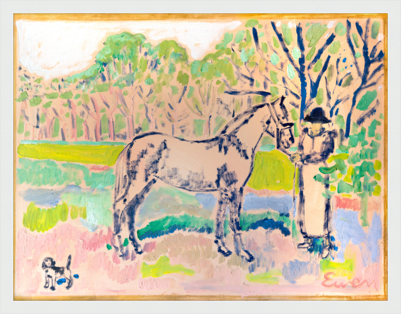 Giclée Print // Horse with Beagle and Woman in Hat