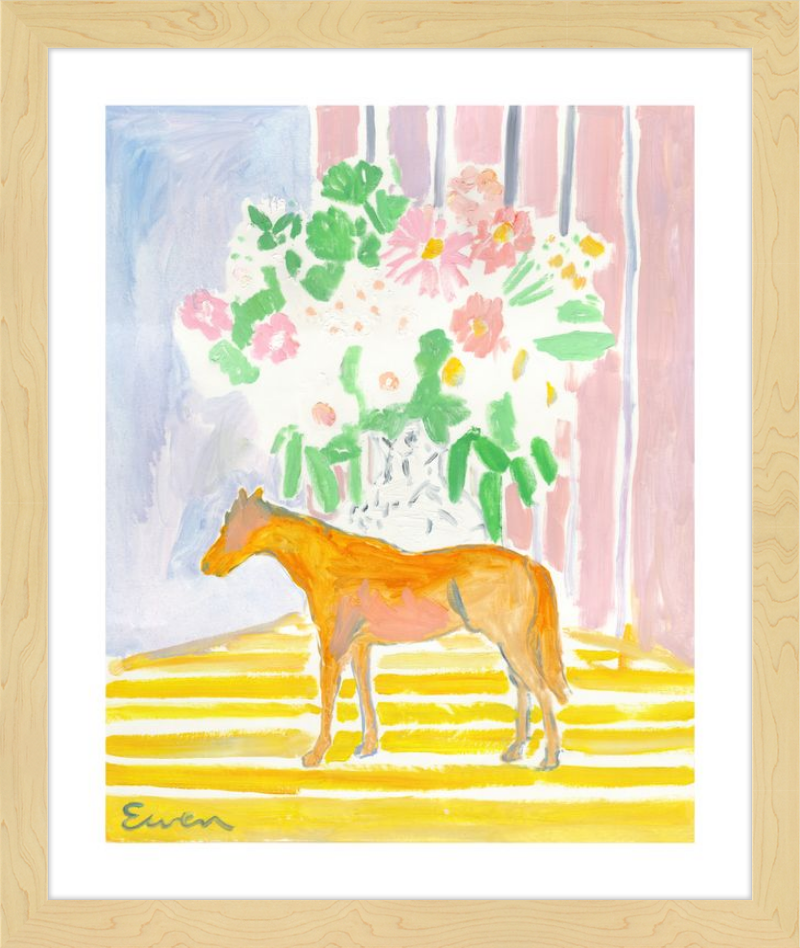 Framed Print // Horse with Flowers & Stripes