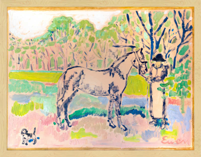 Giclée Print // Horse with Beagle and Woman in Hat