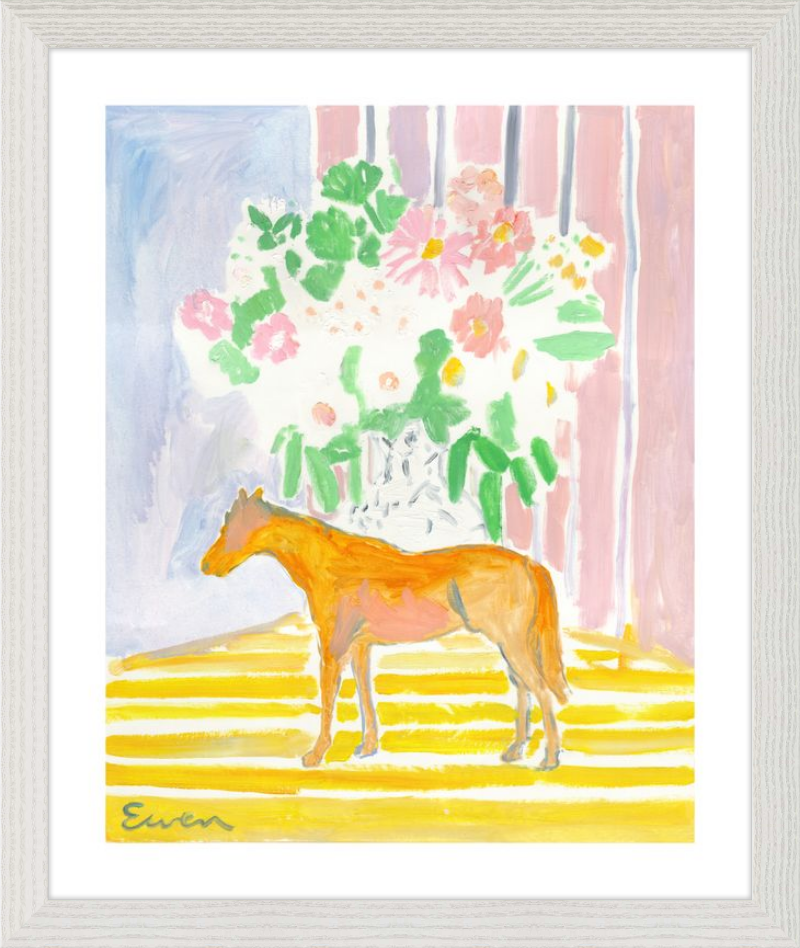 Framed Print // Horse with Flowers & Stripes