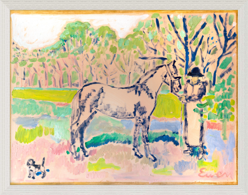 Giclée Print // Horse with Beagle and Woman in Hat