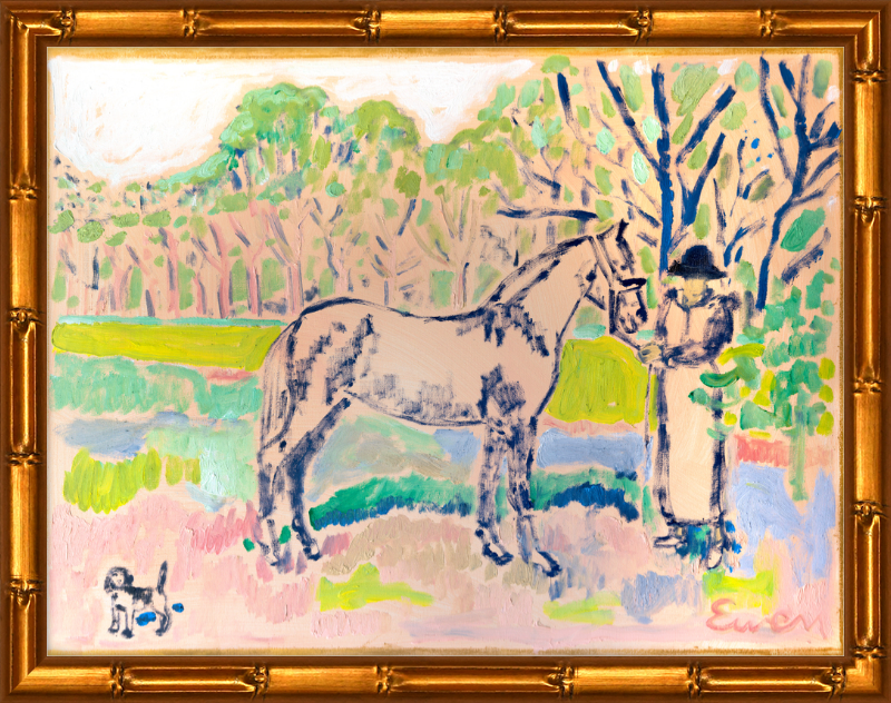 Giclée Print // Horse with Beagle and Woman in Hat