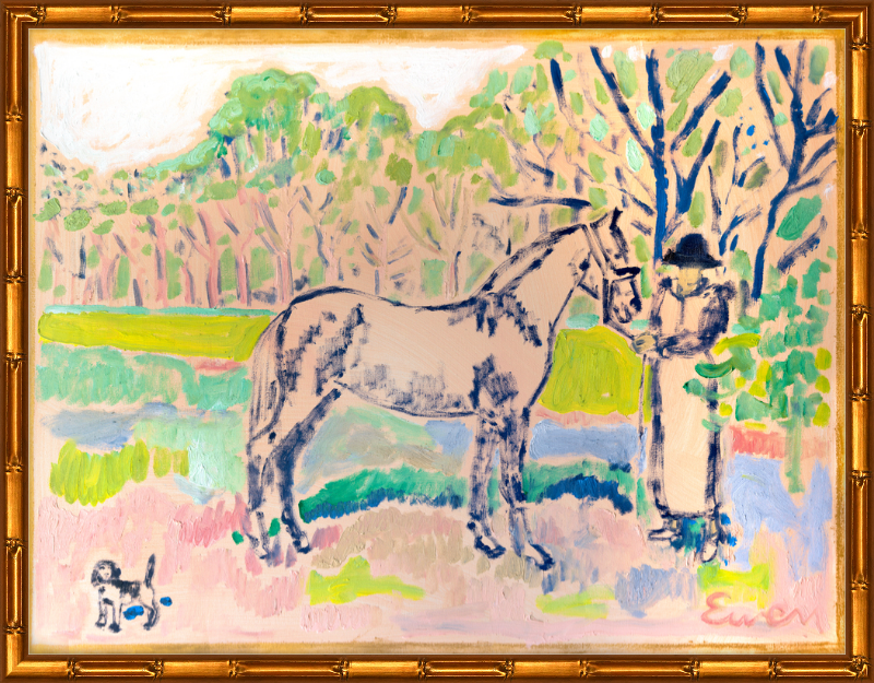 Giclée Print // Horse with Beagle and Woman in Hat