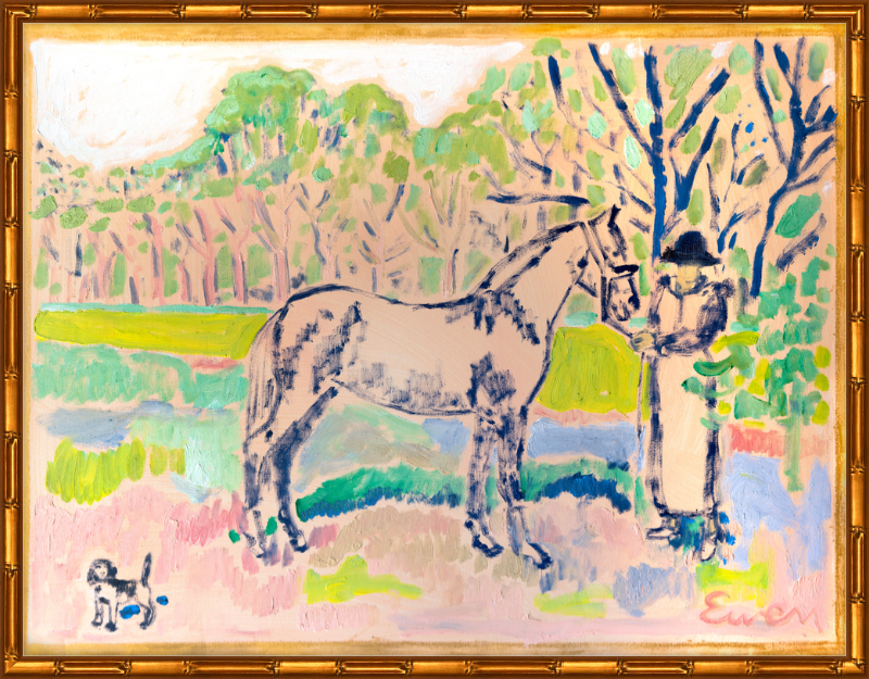 Giclée Print // Horse with Beagle and Woman in Hat