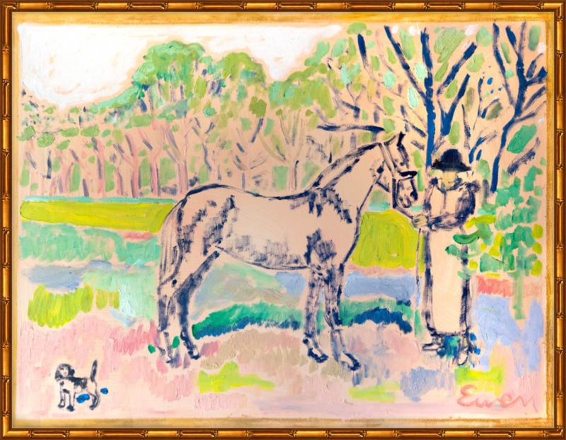 Giclée Print // Horse with Beagle and Woman in Hat