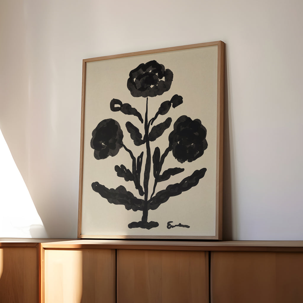 Giclée Print // Folk Flowers : Warm Black