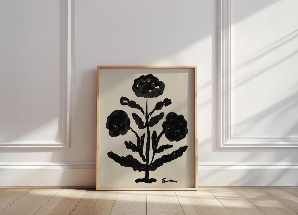Giclée Print // Folk Flowers : Warm Black