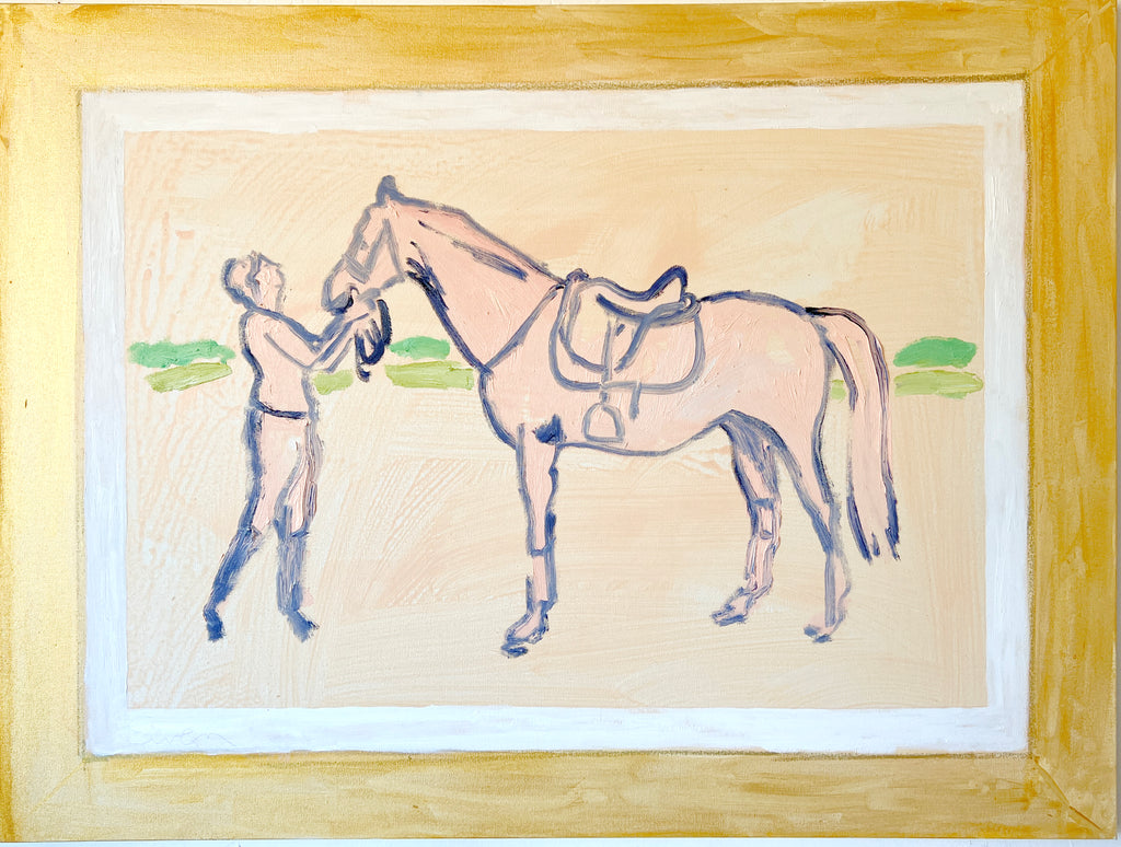 Oil Painting // Simple Pink Horse Painting with Woman in Love
