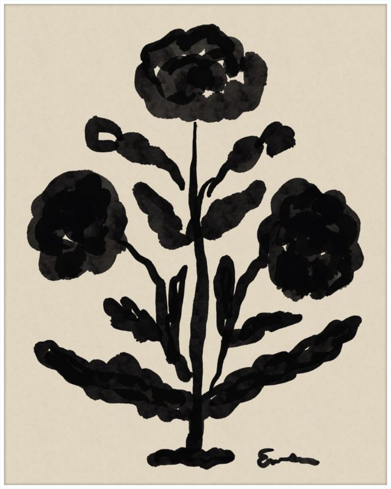 Giclée Print // Folk Flowers : Warm Black