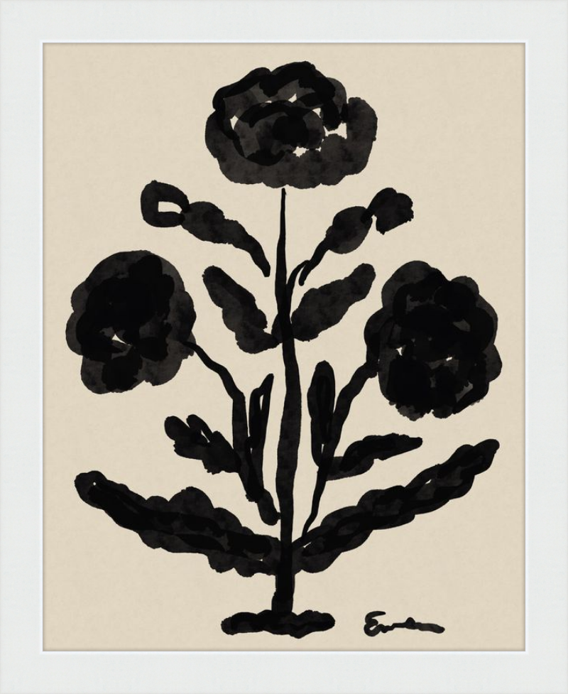 Giclée Print // Folk Flowers : Warm Black