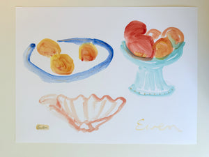 Signed & Embellished Print // Still Life with Fruit & Seashell