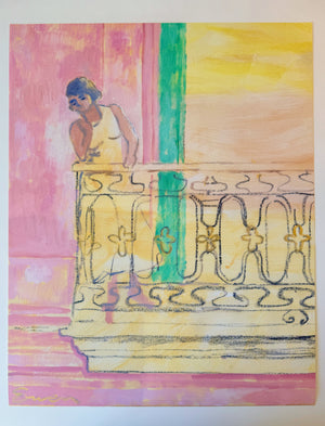 Signed & Embellished Print // Woman on a Balcony