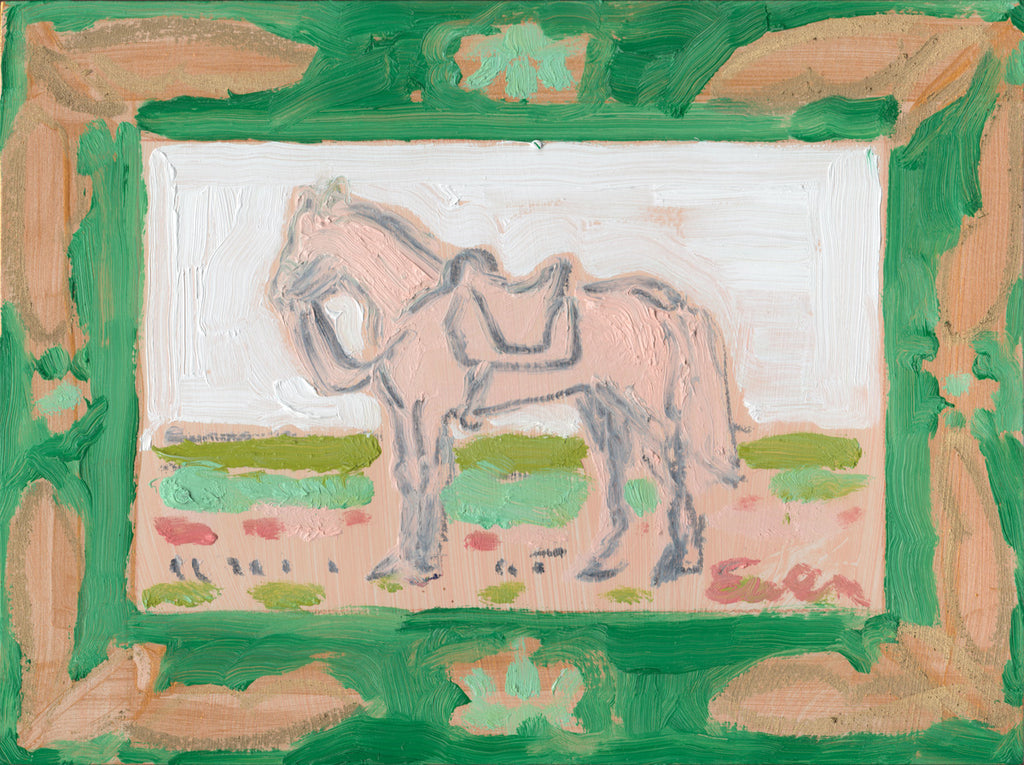 Oil Painting // Tiny Horse with Green Frame