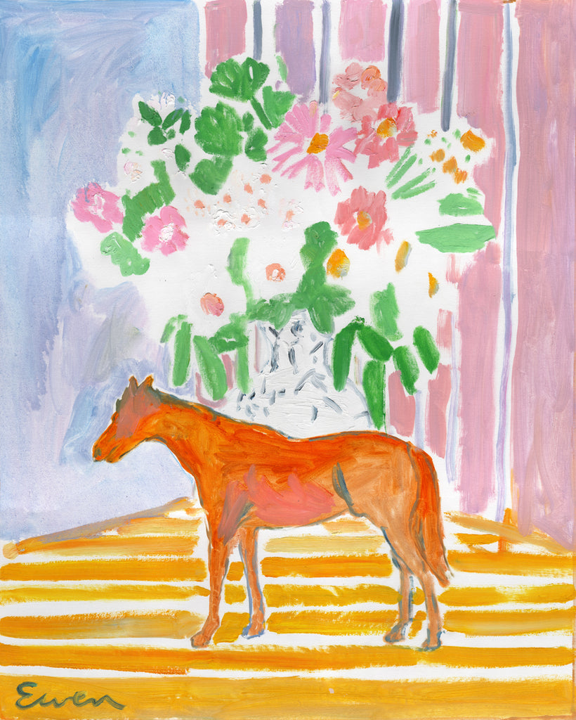 Oil Painting // Horse with Flowers (Rose Stripes)