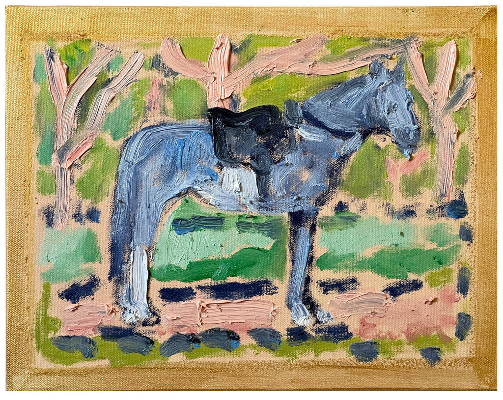 Oil Painting // Small Blue Horse, Gold Frame