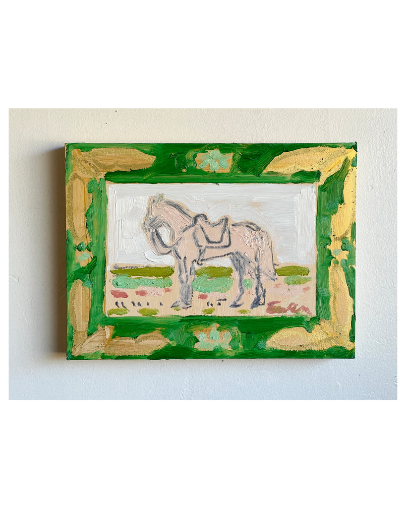 Oil Painting // Tiny Horse with Green Frame