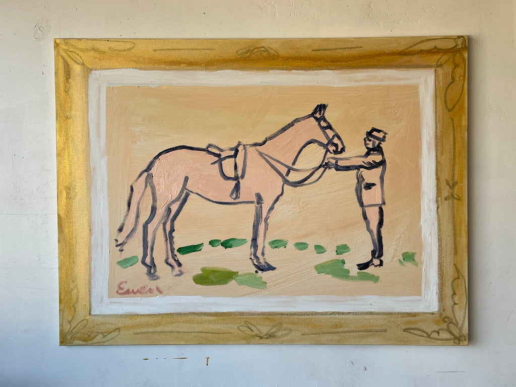 Oil Painting // Simple Pink Horse Painting with Man in Hat