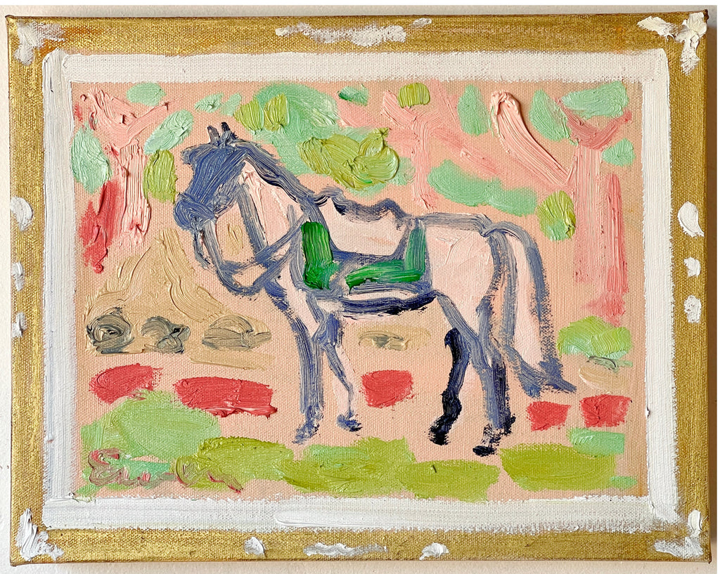 Oil Painting // Small Horse, Gold and White Frame