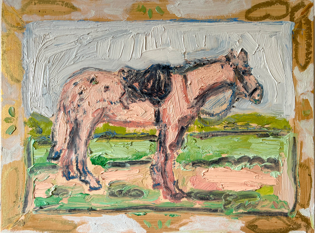 Oil Painting // Tiny Pink Appaloosa Horse with White and Gold Frame
