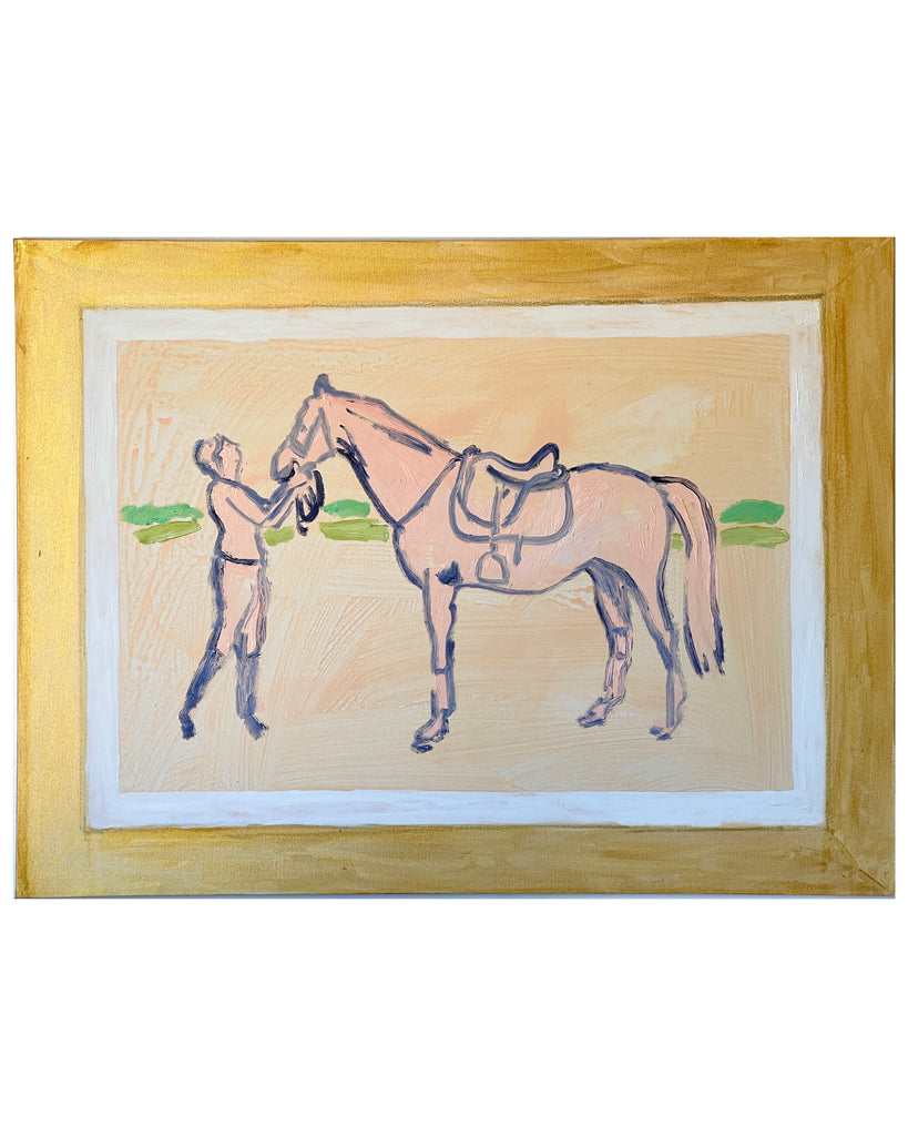 Oil Painting // Simple Pink Horse Painting with Woman in Love