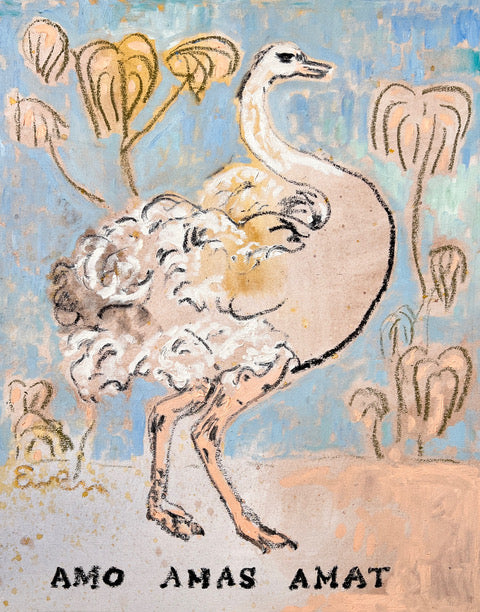 Oil Painting Pair (do not sell separately) //  Ostriches (Amo Amas Amat)