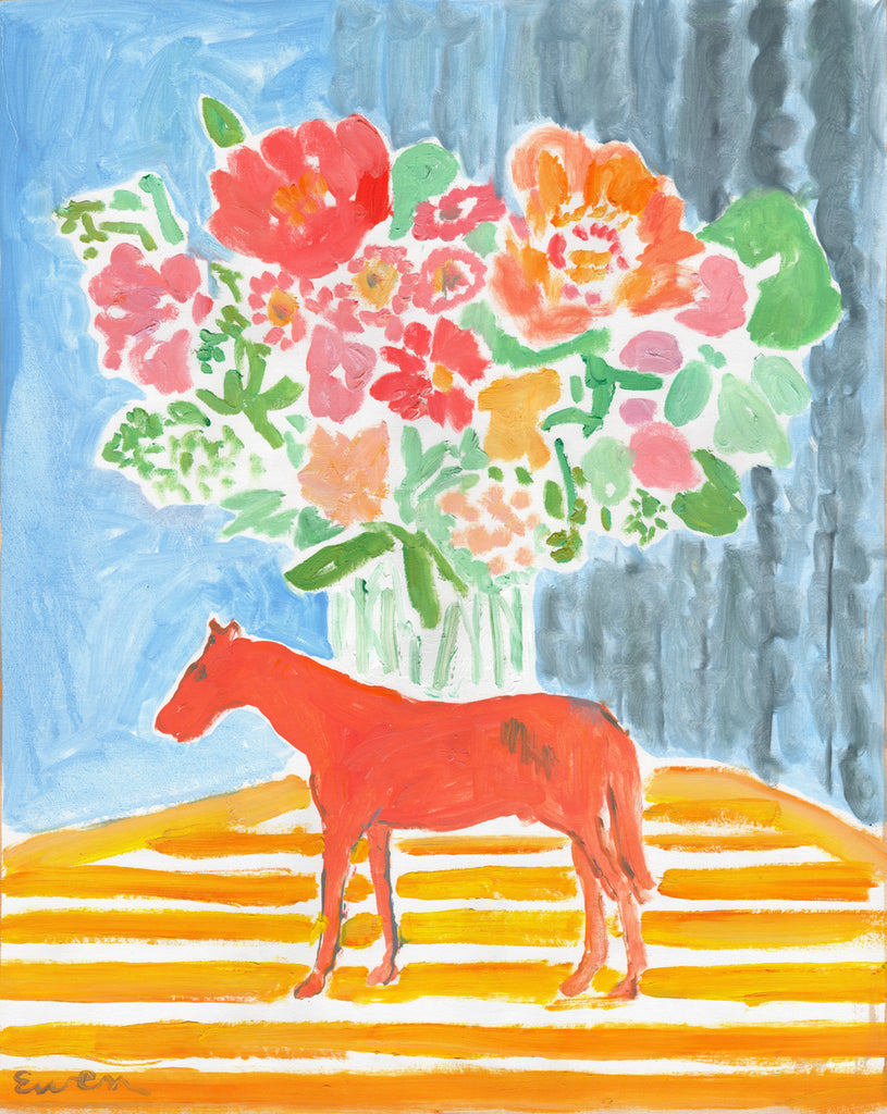 Oil Painting // Red Horse with Flowers