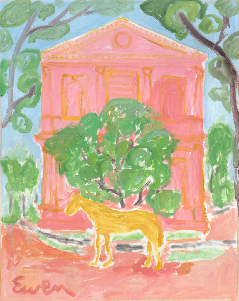 Oil Painting // Yellow Horse with Pink Building