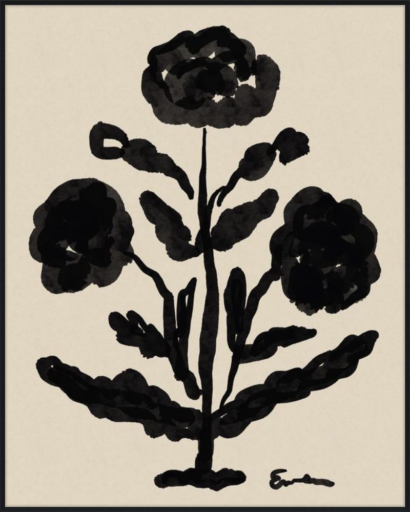 Giclée Print // Folk Flowers : Warm Black
