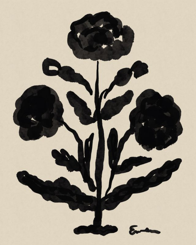 Giclée Print // Folk Flowers : Warm Black