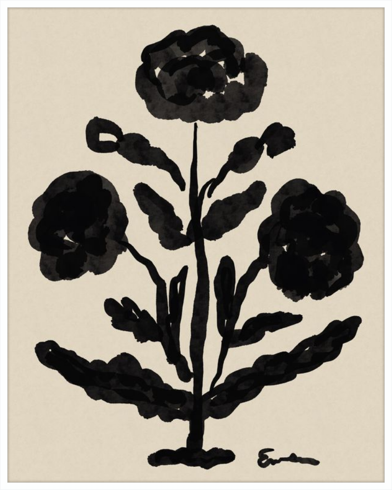 Giclée Print // Folk Flowers : Warm Black