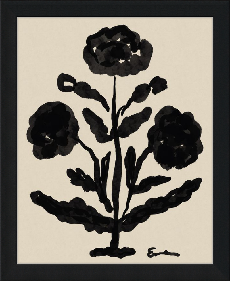 Giclée Print // Folk Flowers : Warm Black