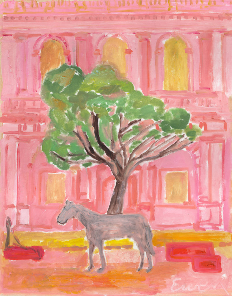 Oil Painting // Pink Horse with Large Pink Building