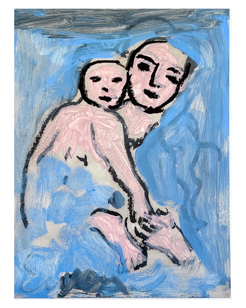 Oil Painting // Mother & Child (Blue & Pink)