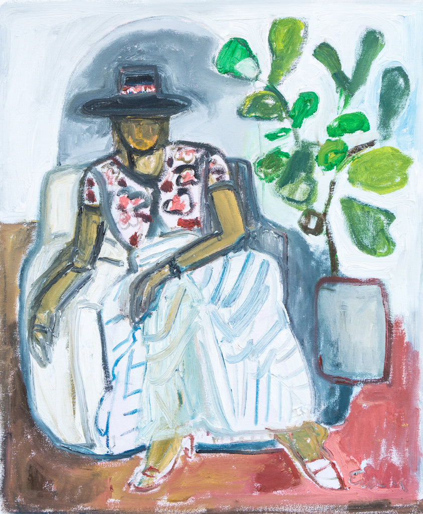 Painting // Signora in Hat with Fiddle Leaf Fig Tree